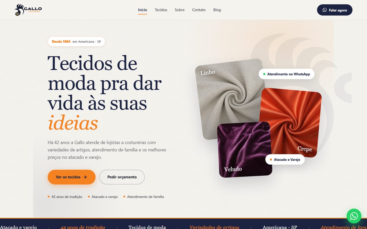 Prévia do site da Gallo Tecidos