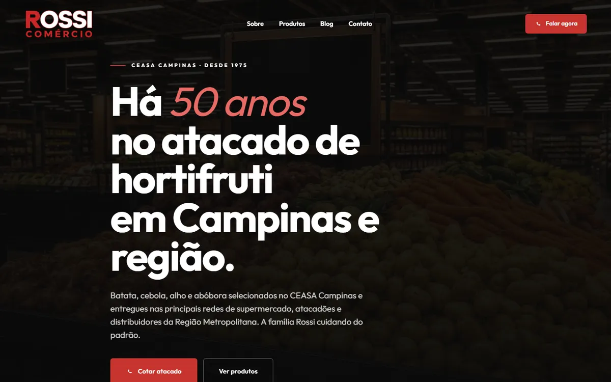 Página da Rossi Comércio, empresa B2B